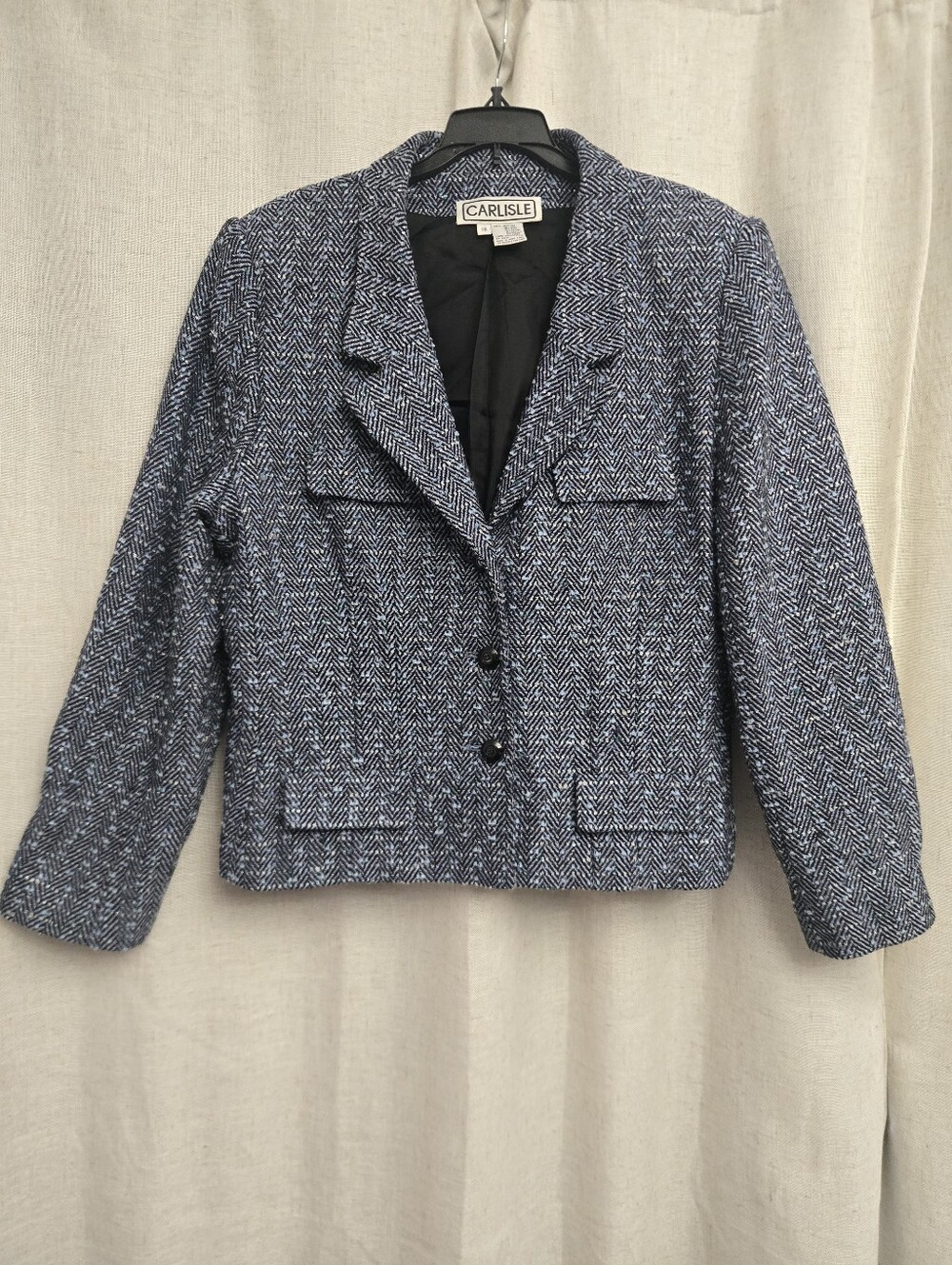 Vintage Carlisle Silk Wool Lurex Herringbone Tweed Blazer Size 18